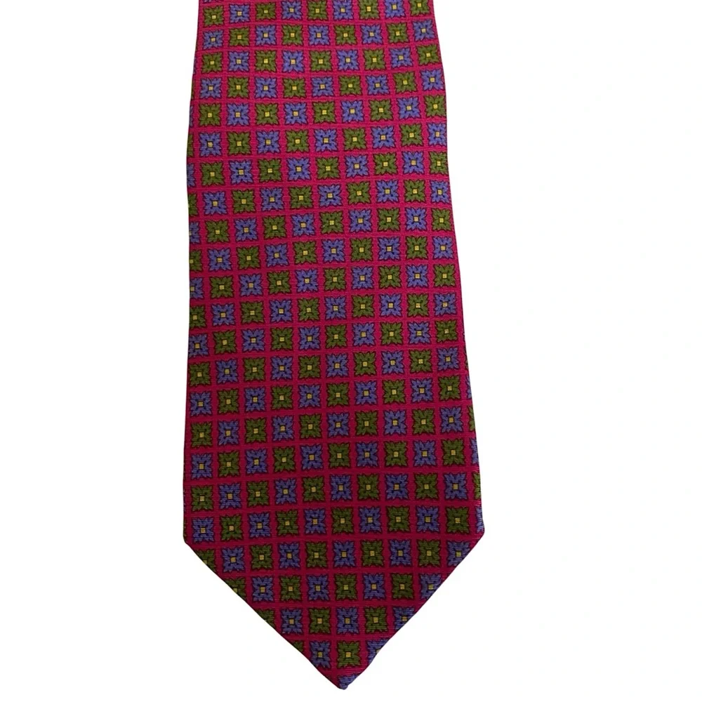 Brooks Brothers Vintage red all over floral print green blue silk dress tie